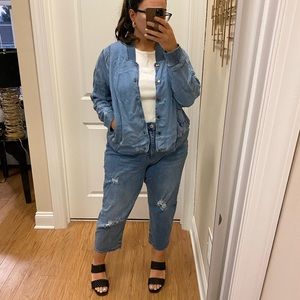Anthropologie Plus Chambray Bomber Jacket